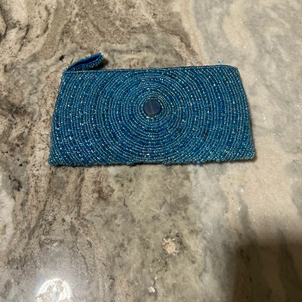 Blue Beaded Clutch